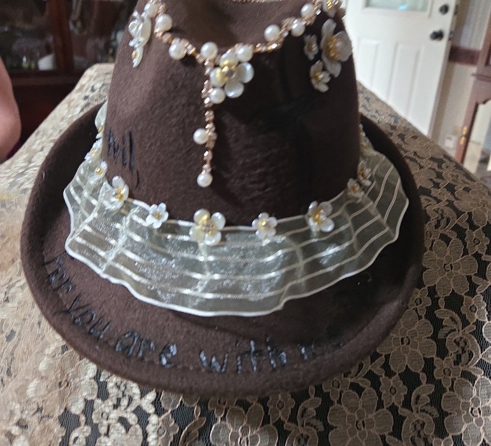 Elegant Brown Hat with Pearl Accents